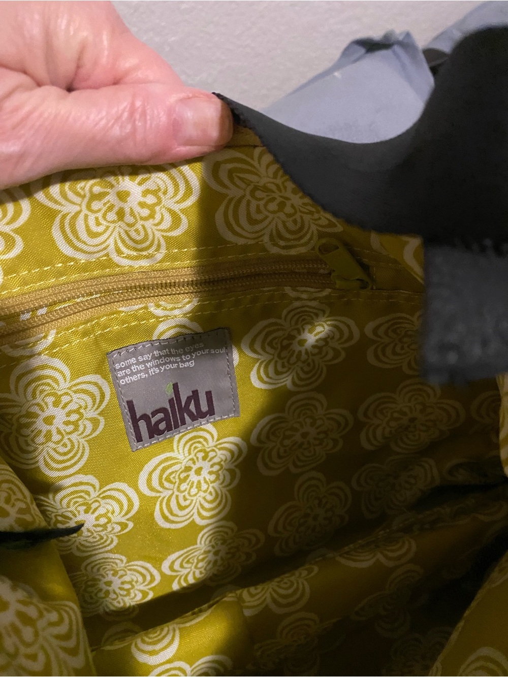 Haiku Crossbody Bag with Olive Green Floral Interior